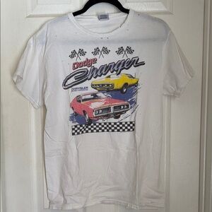 Charger White Graphic Distressed T-Shirt